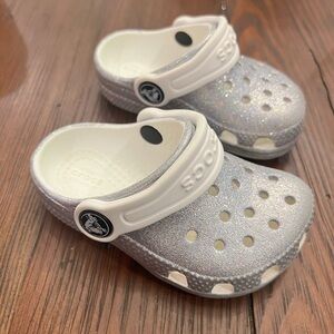 Toddler princess Silver Glitter Crocs (5 toddler)